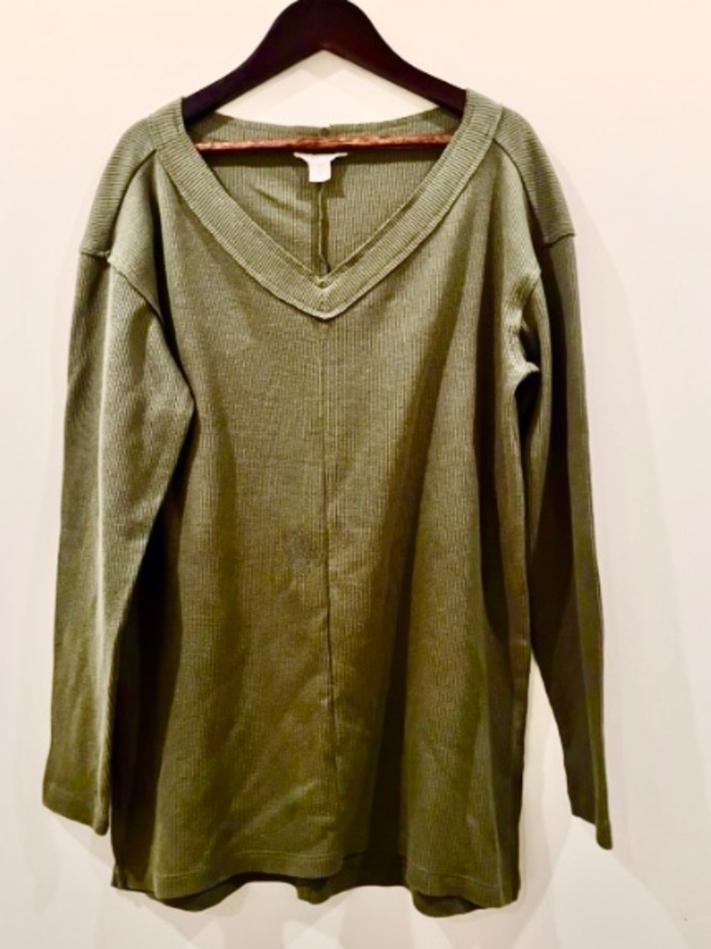 Caslon Waffle Knit V-Neck Olive Green Thermal Top